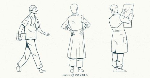 Male Doctor Stroke Style Set