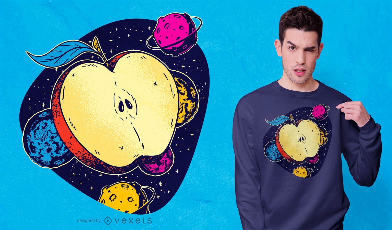 Diseño de camiseta de manzana espacial