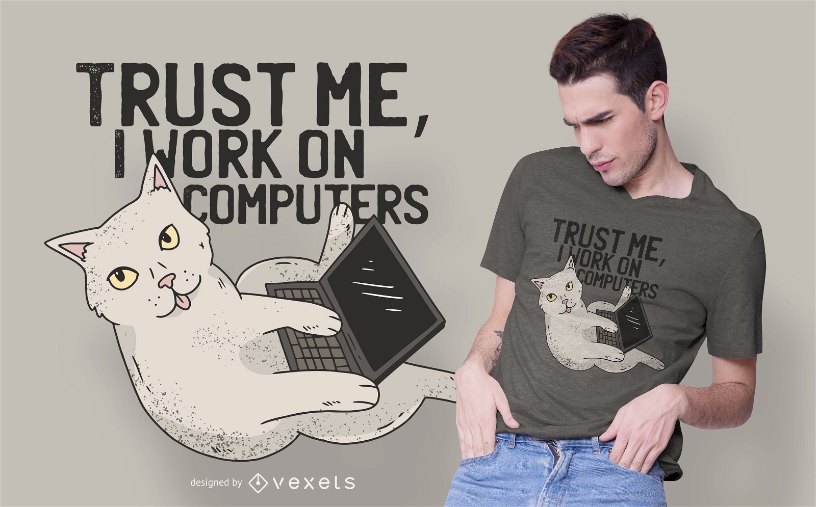 Design de t-shirt de gato de computador