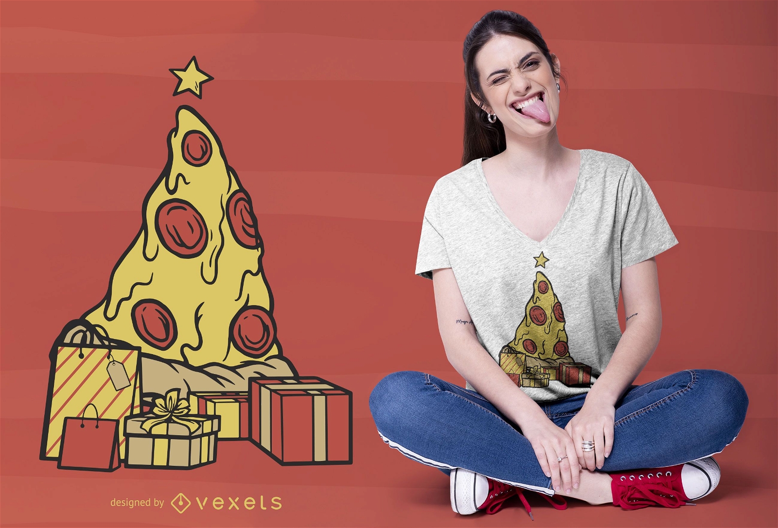 Dise?o de camiseta navide?a de pizza.