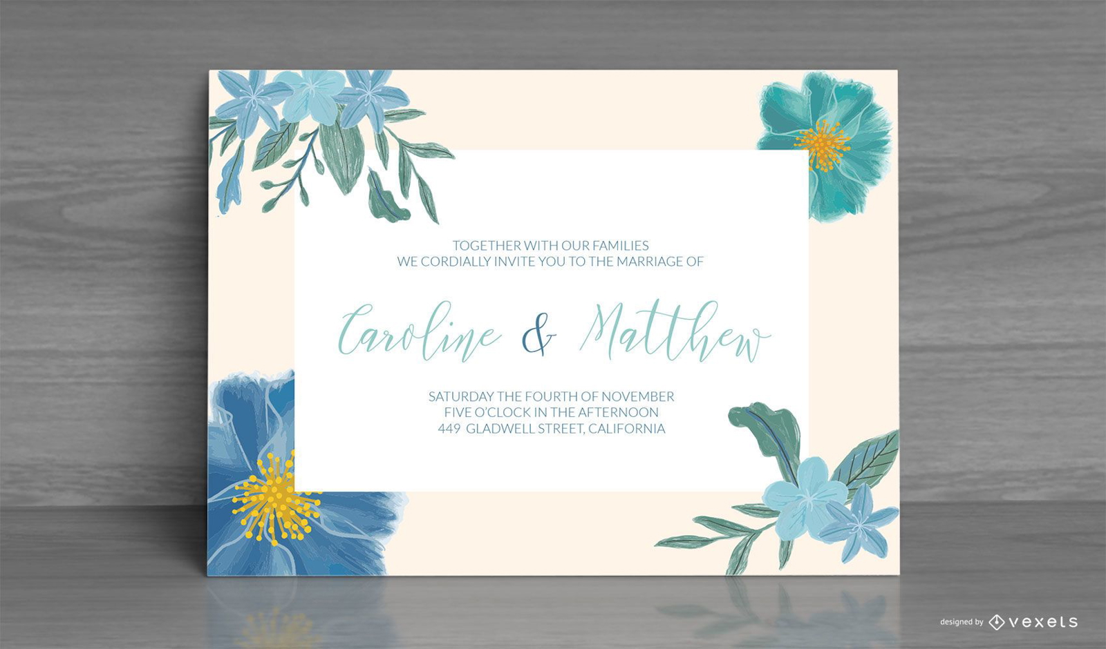 Diseño de tarjeta de invitación de boda floral