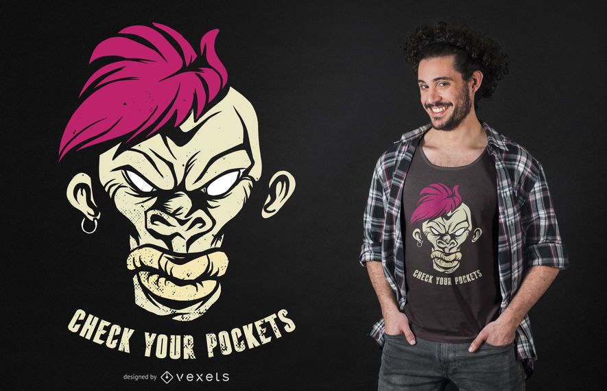 Design de t-shirt de bolsos de macaco Design de t-shirt de bolsos de macaco