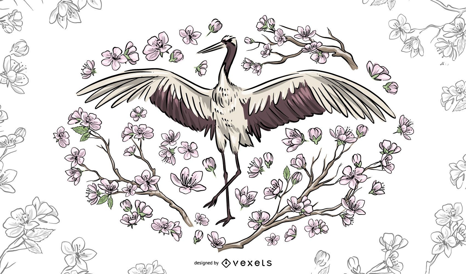Beautiful crane floral vector design