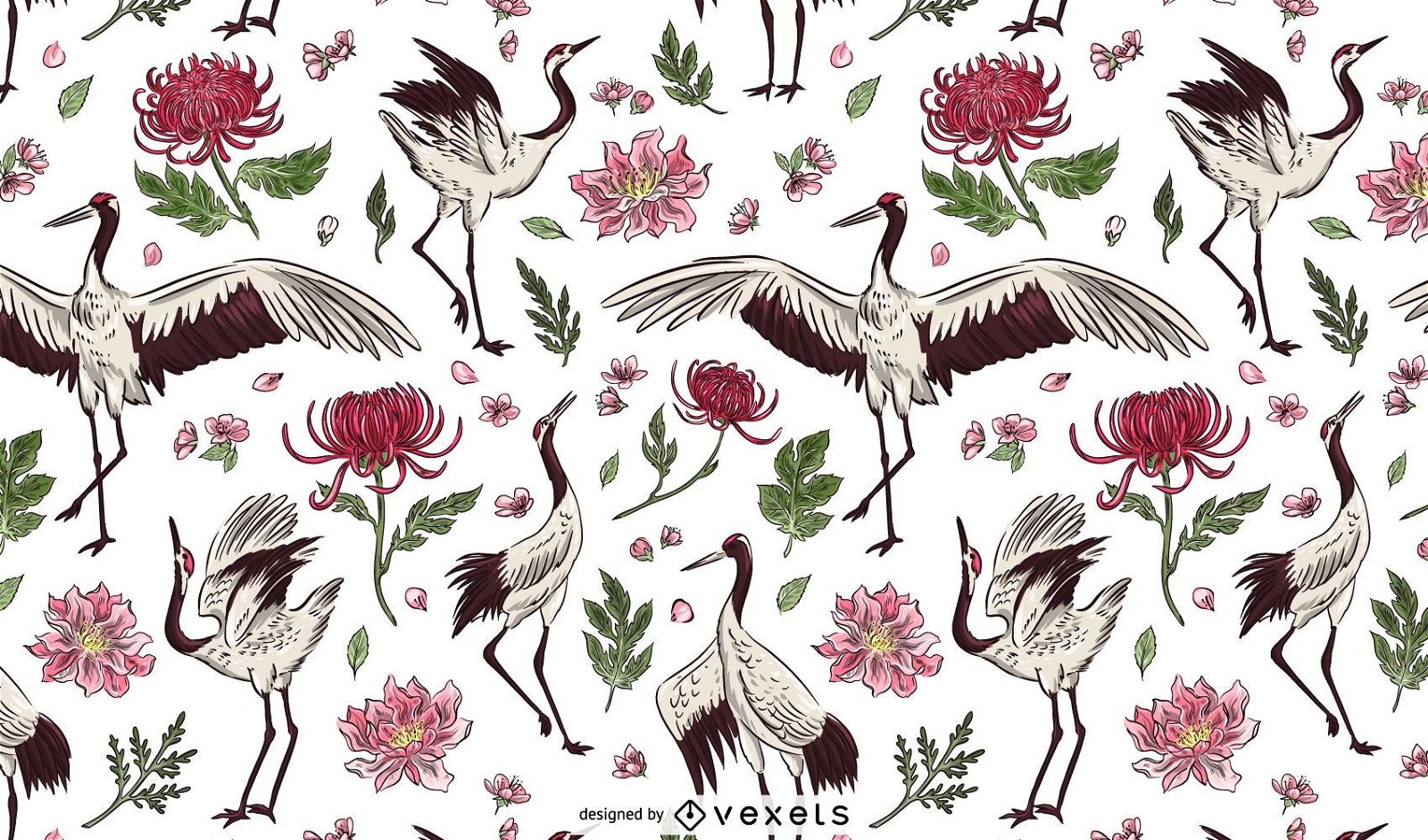 Crane bird floral pattern design