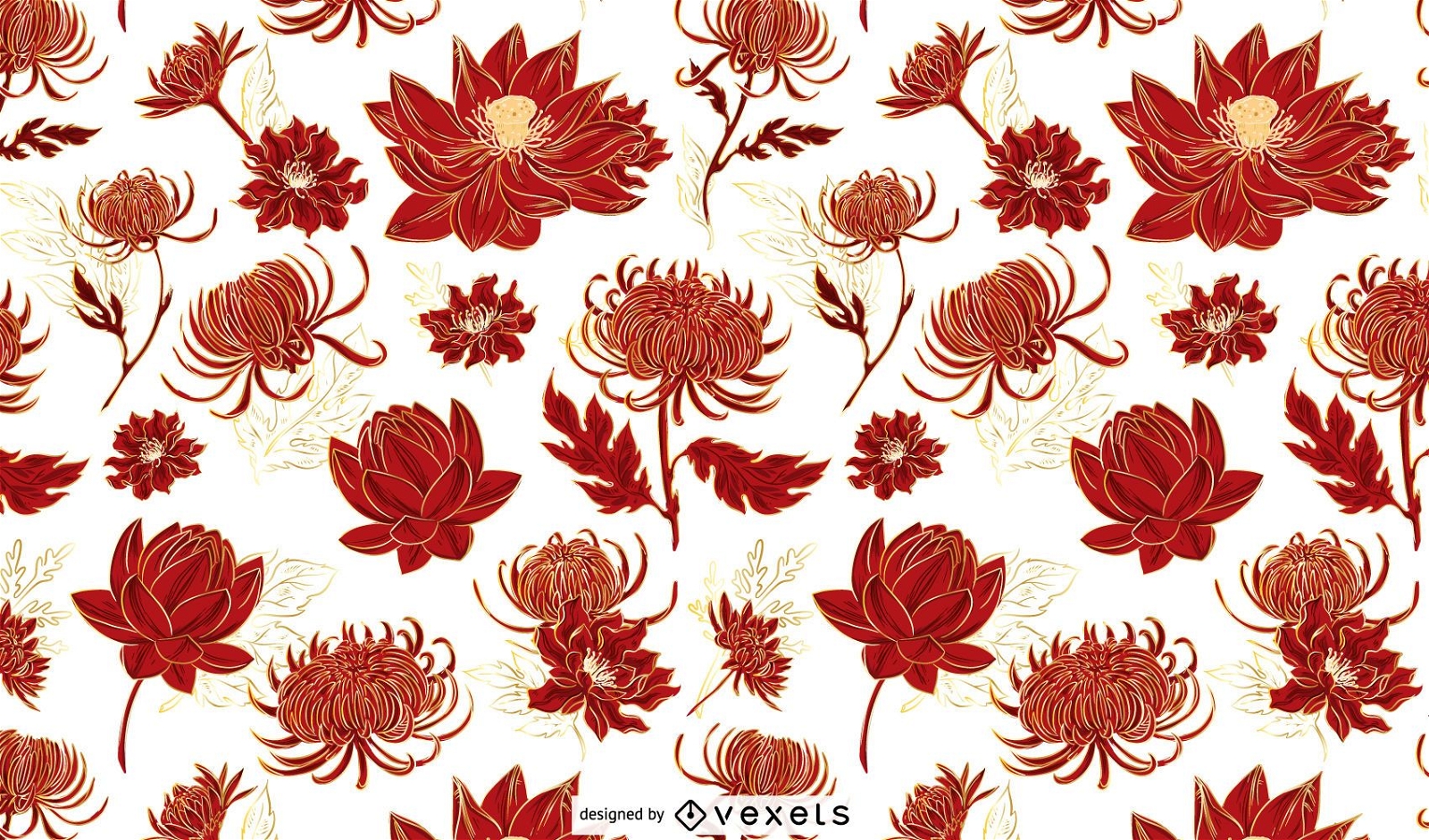Desenho de padrão de flores chinesas vermelhas