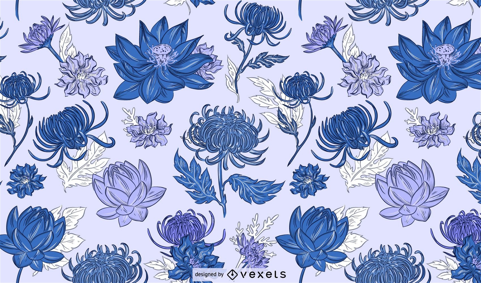 Diseño de patrón azul de flores chinas