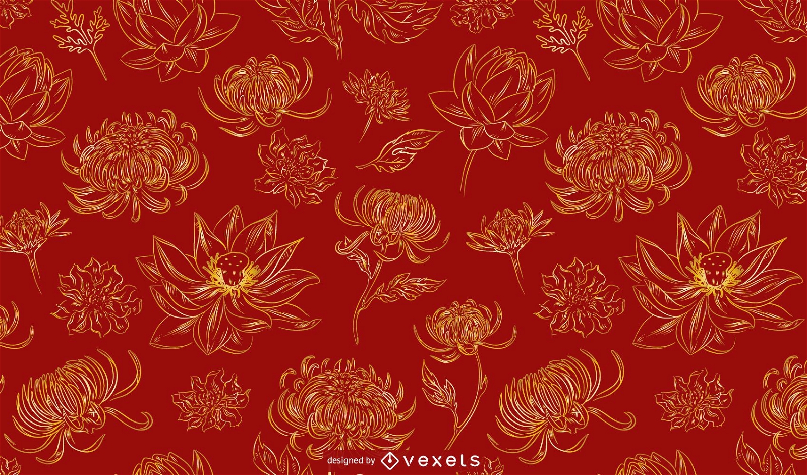 Desenho de padrão de flores chinesas