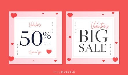 Conjunto de banners de venta de San Valentín