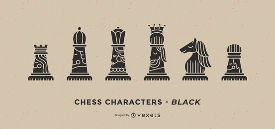 Conjunto de personajes de ajedrez negro