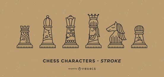 Conjunto de trazos de personajes de ajedrez
