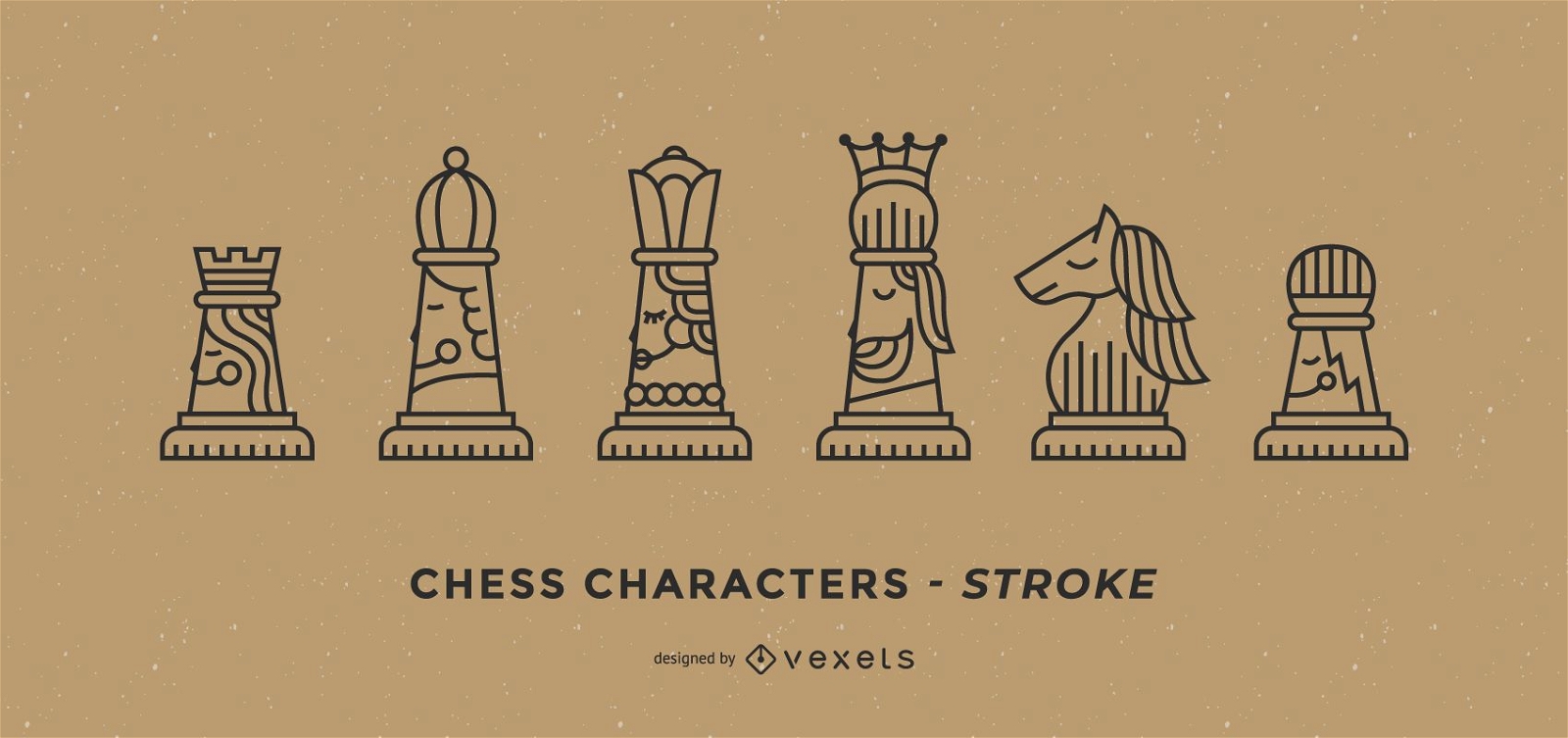Conjunto de tacadas de personagens de xadrez