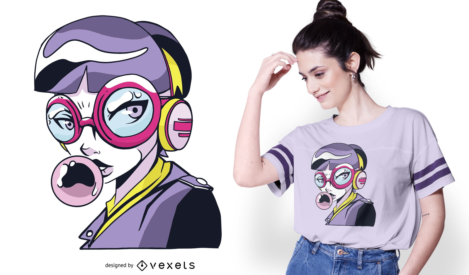 Anime Girl With Glasses T-shirt Design