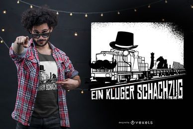 Design de camiseta com citações alemãs de trem de xadrez