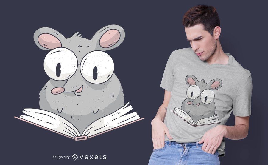 Design de camiseta de rato de leitura Design de camiseta de rato de leitura