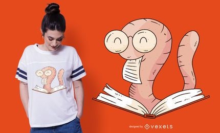 Bookworm Cute Cartoon T-shirt Design