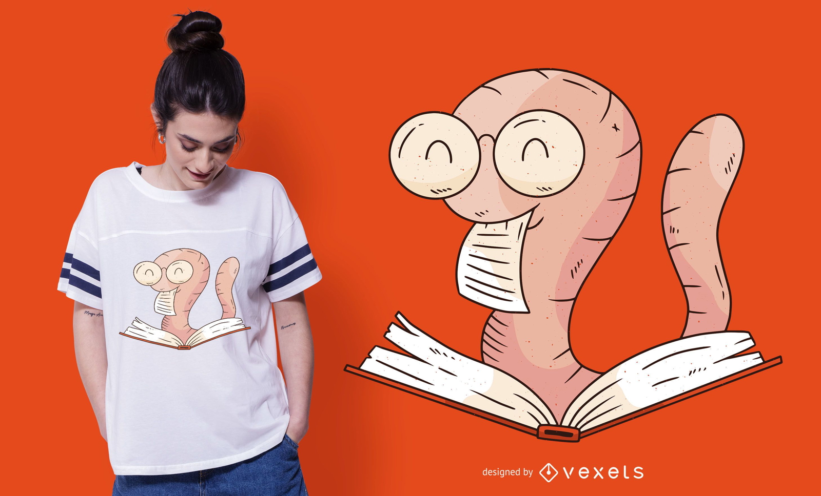 Bookworm Cute Cartoon T-shirt Design