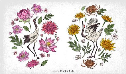 Pacote de ilustração de guindaste chinês