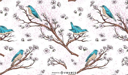 Ilustração de papel de parede de pássaros em galhos Ilustração de papel de parede de pássaros em galhos