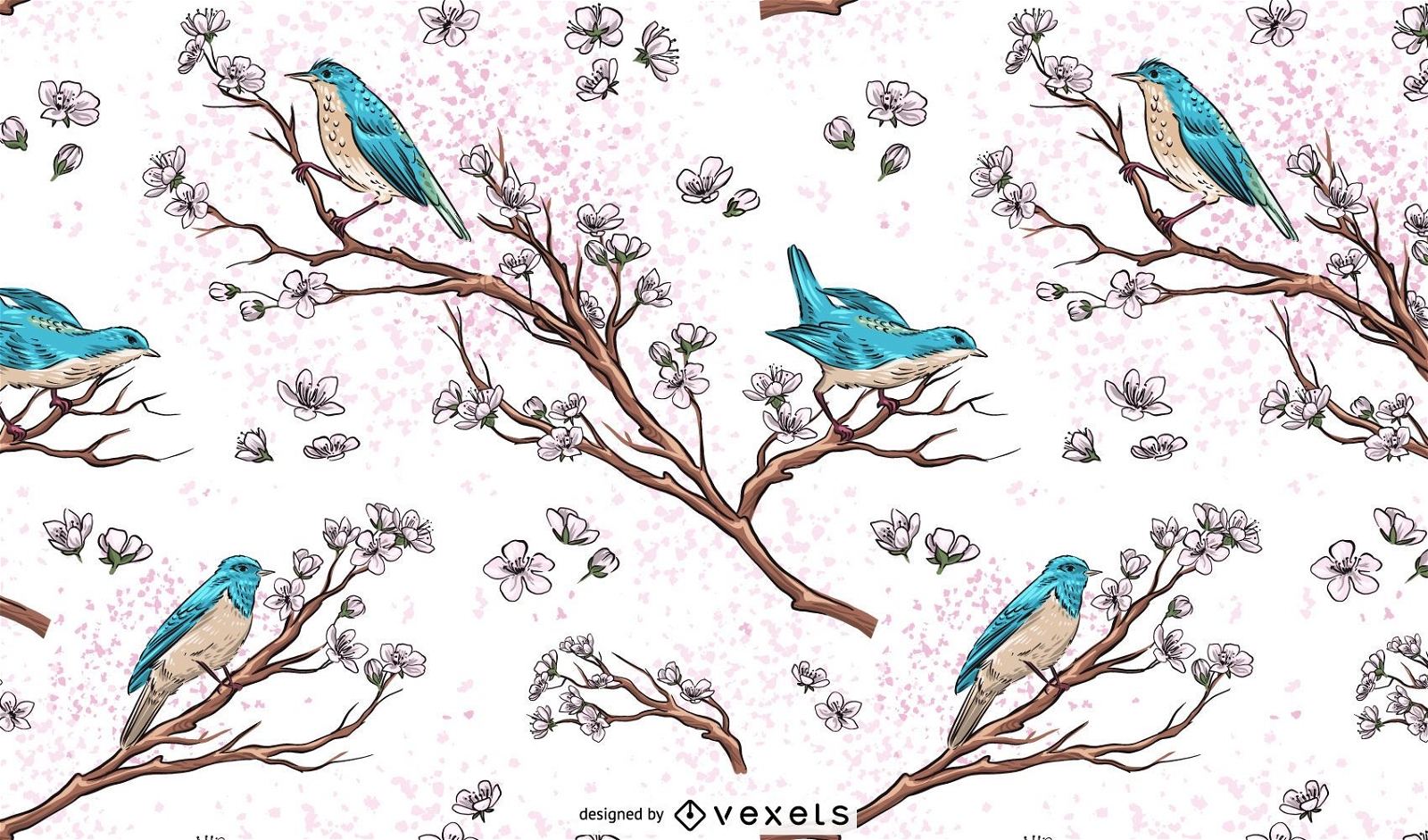 Ilustração do papel de parede de pássaros em ramos