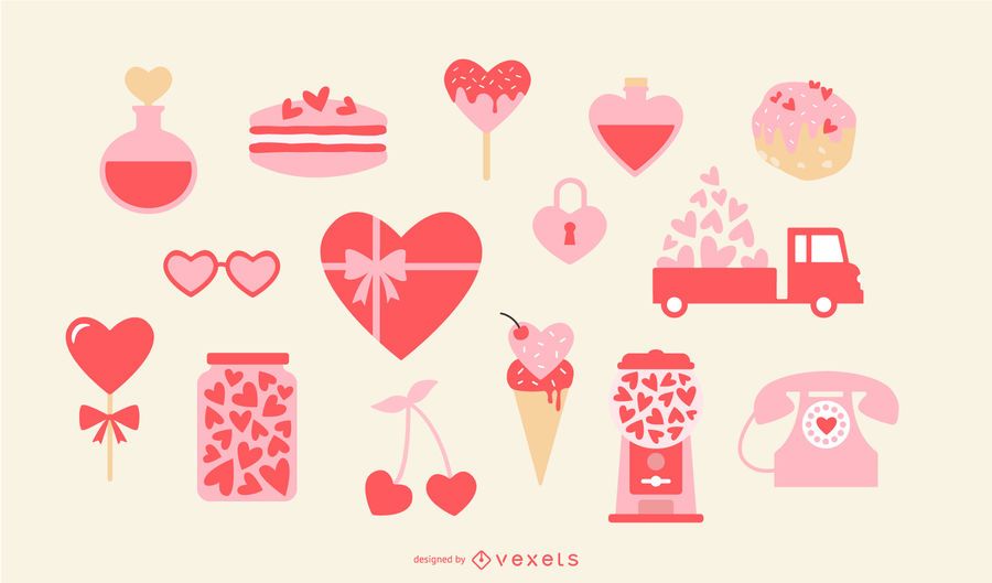 Conjunto de elementos de corazón de San Valentín Conjunto de elementos de corazón de San Valentín