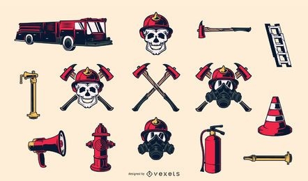 Elementos dibujados a mano bombero