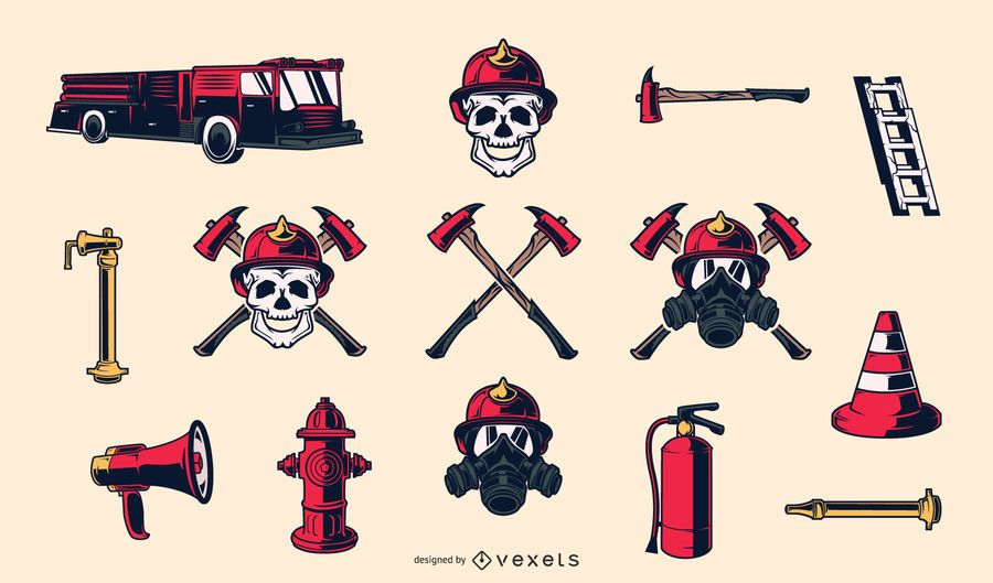 Bombeiro mão desenhados elementos Bombeiro mão desenhados elementos