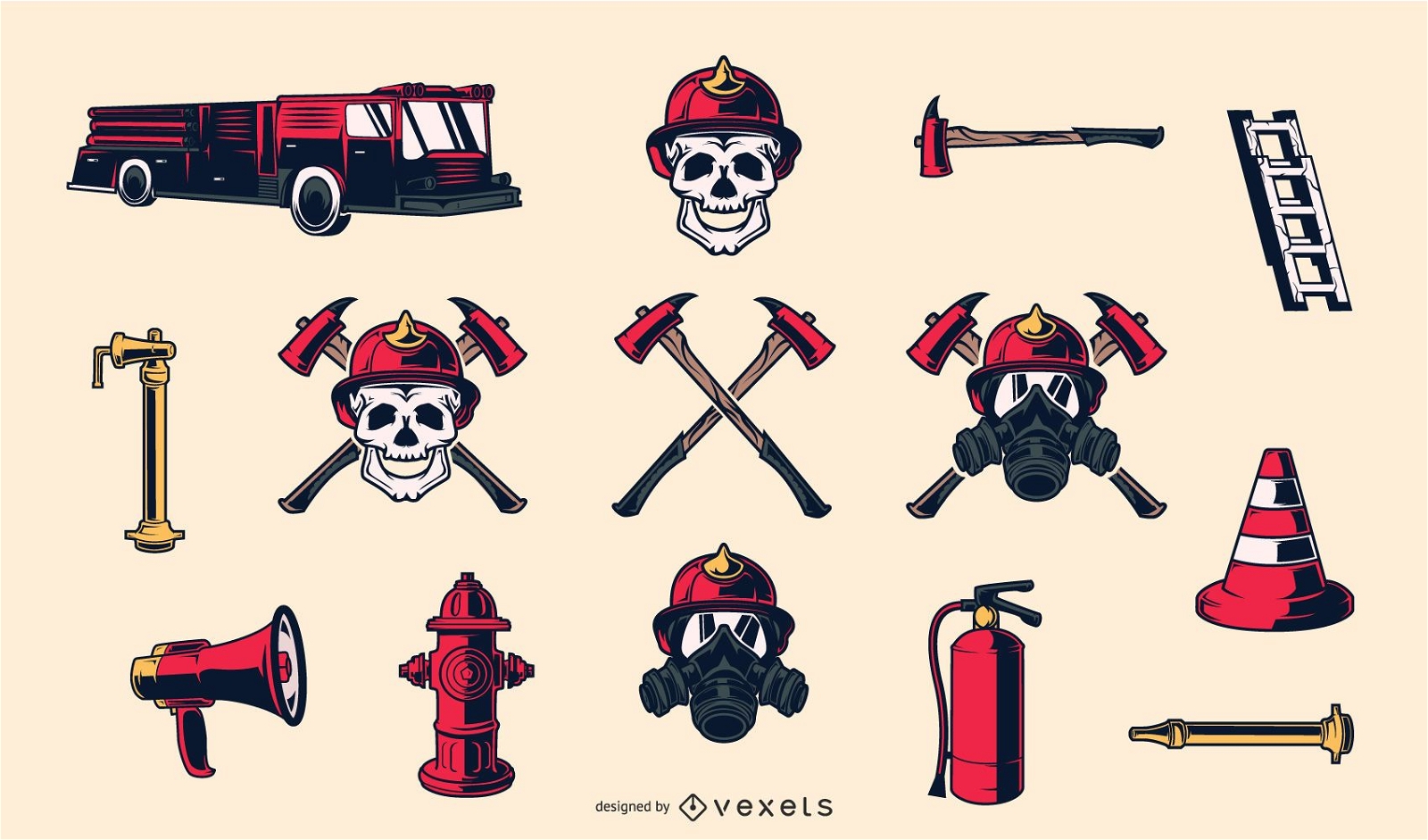 Firefighter hand drawn elements