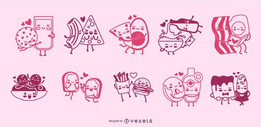 Food couples stroke character set Food couples stroke character set