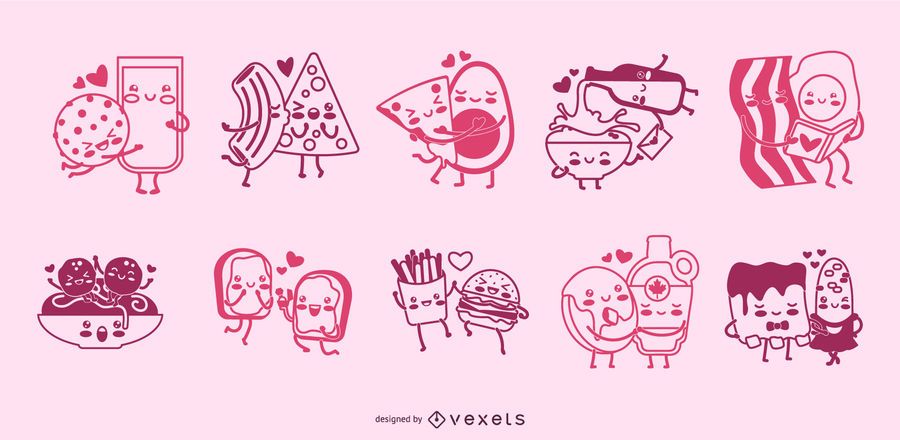 Food couples stroke character set Food couples stroke character set
