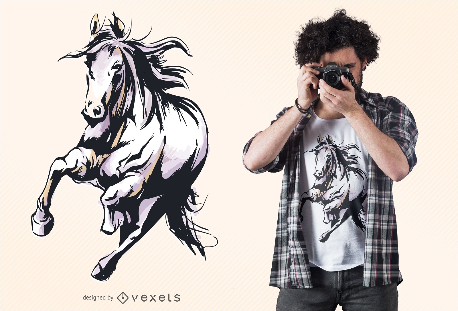 Desenho de camiseta de cavalo em aquarela