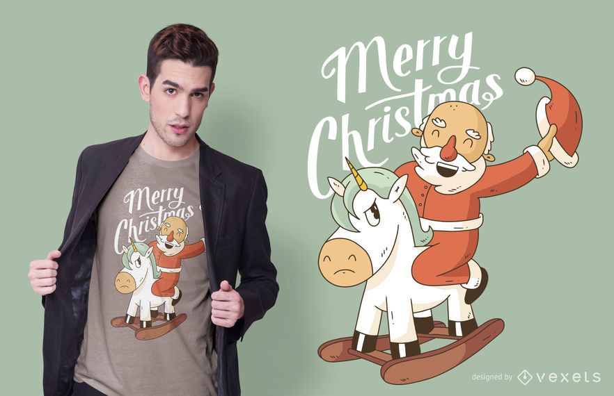 Design de t-shirt de unicórnio de equitação de Papai Noel Design de t-shirt de unicórnio de equitação de Papai Noel