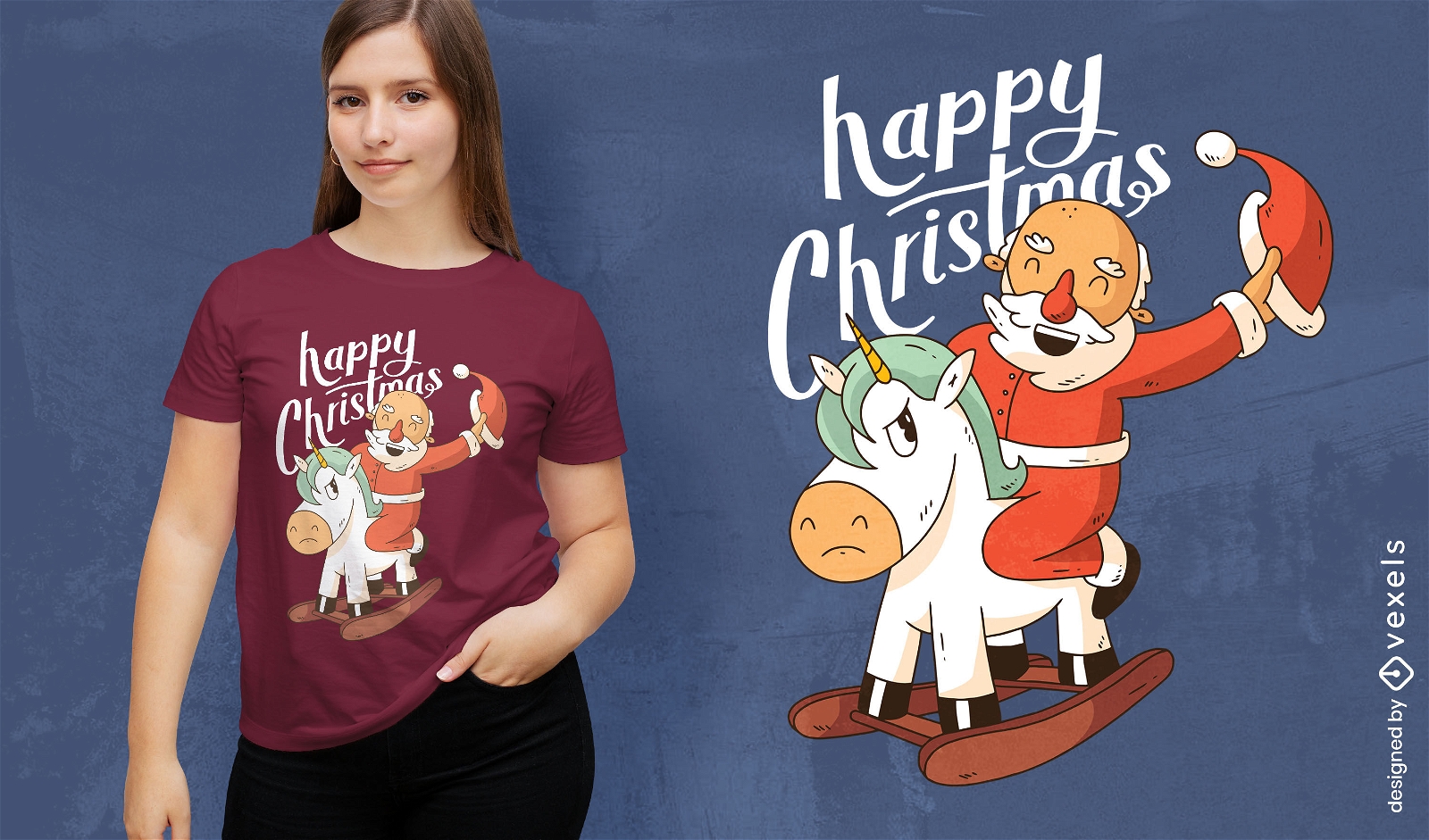 Santa riding unicorn t-shirt design