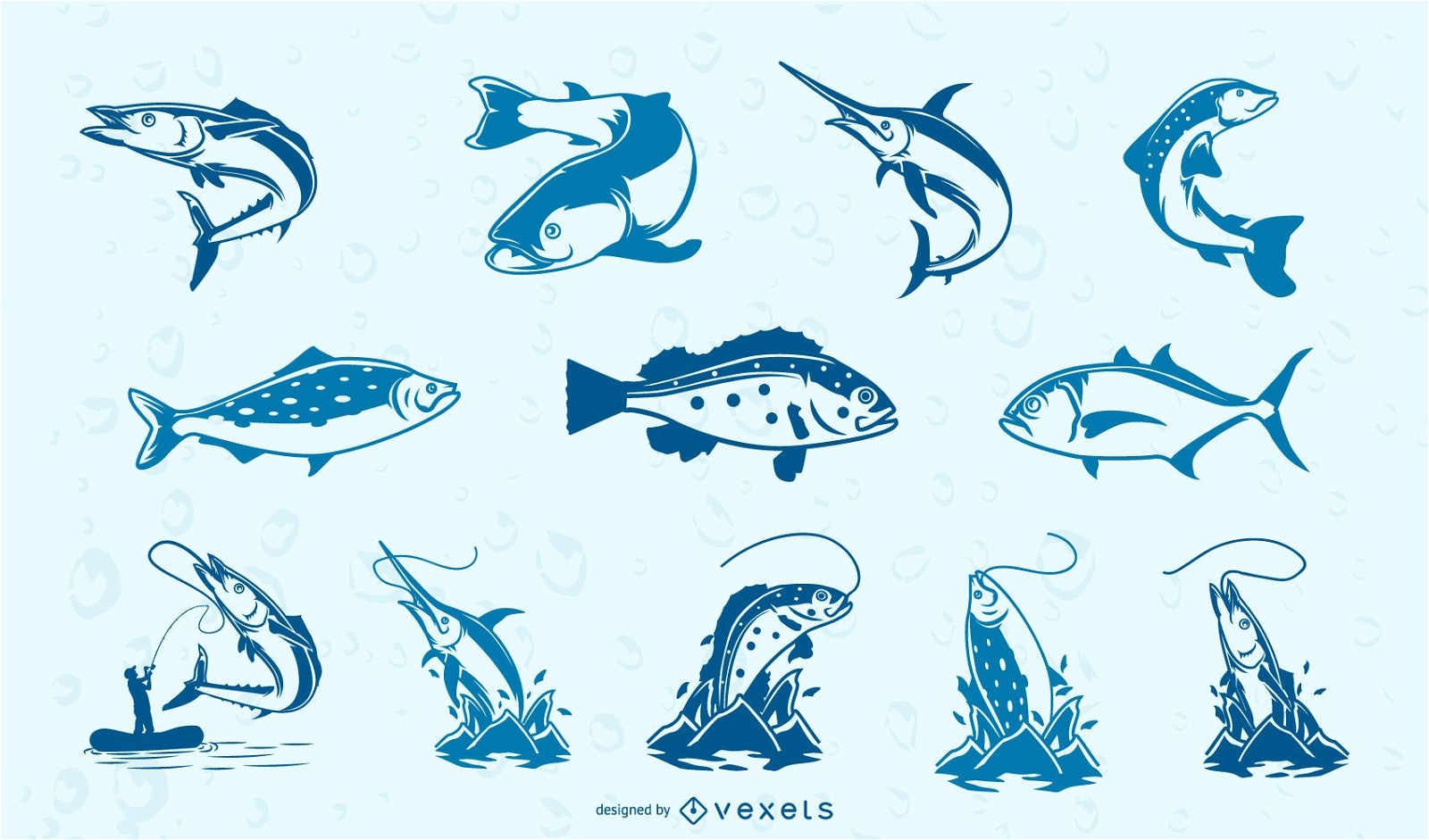 Blue fishes collection