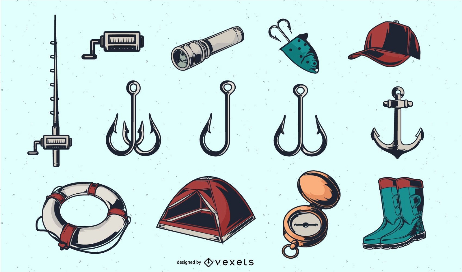 Vintage Fishing Tools Collection Vector Download