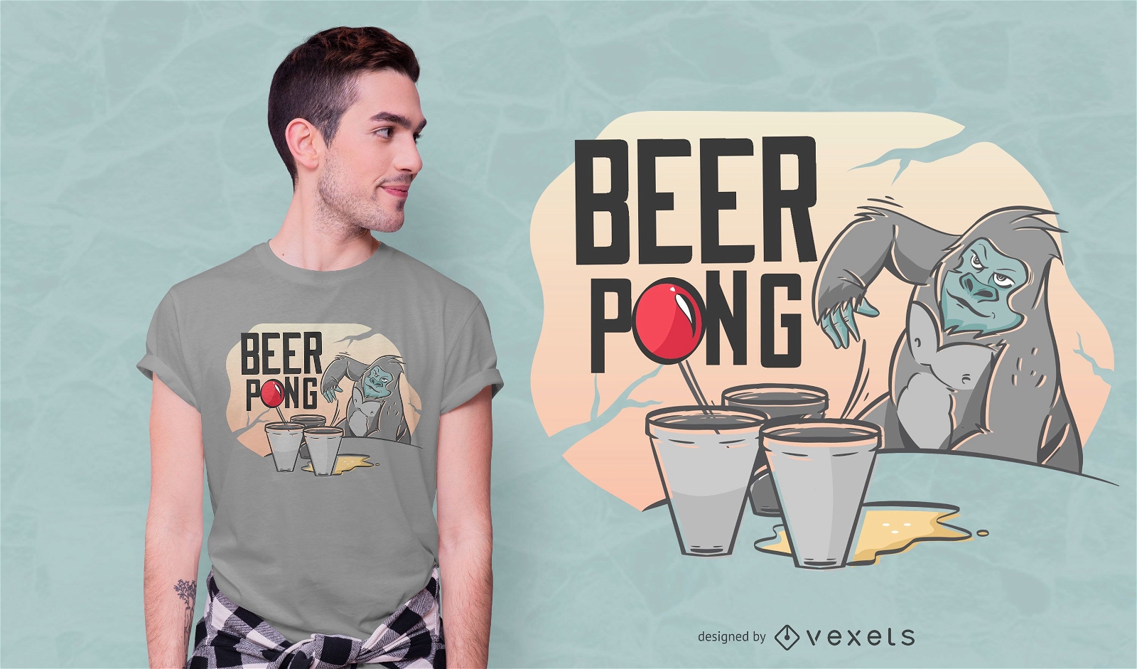Dise?o de camiseta de gorila de cerveza pong