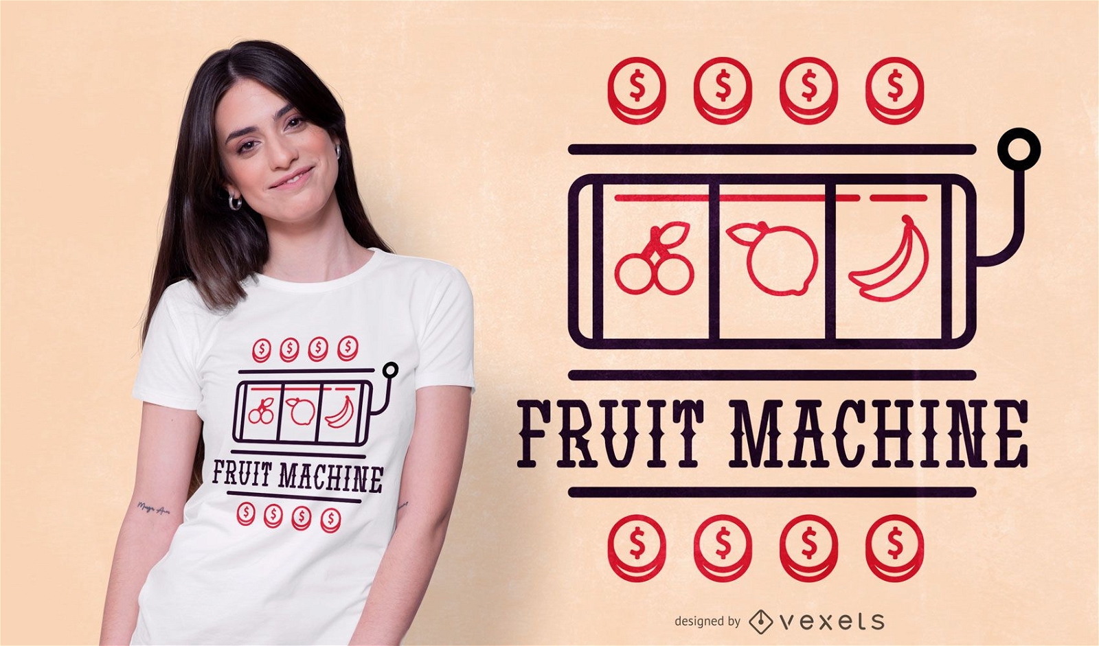 Diseño de camiseta de máquina de frutas.