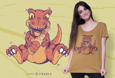 Design de camisetas T-rex bebendo cerveja