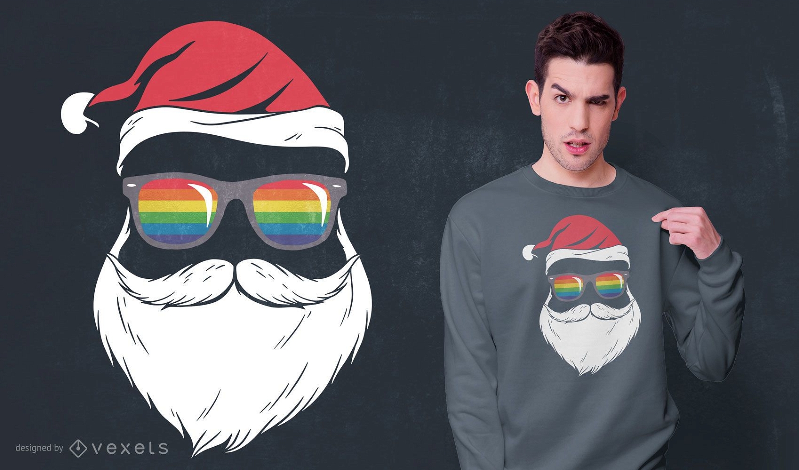 Design de camisetas de óculos do Papai Noel gay