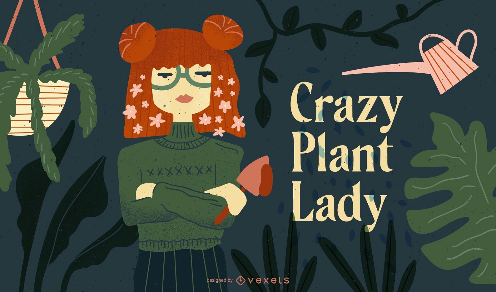 Crazy plant lady illustration
