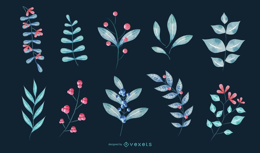 Watercolor leaves set Watercolor leaves set