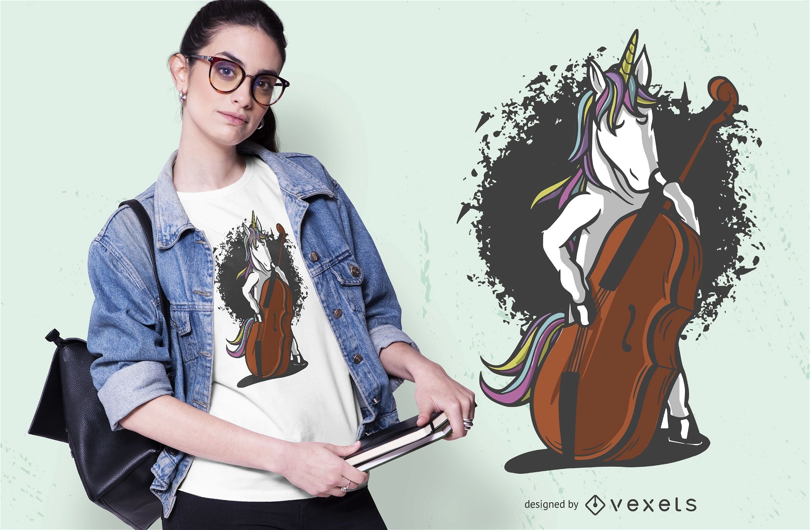 Diseño de camiseta unicornio violonchelo