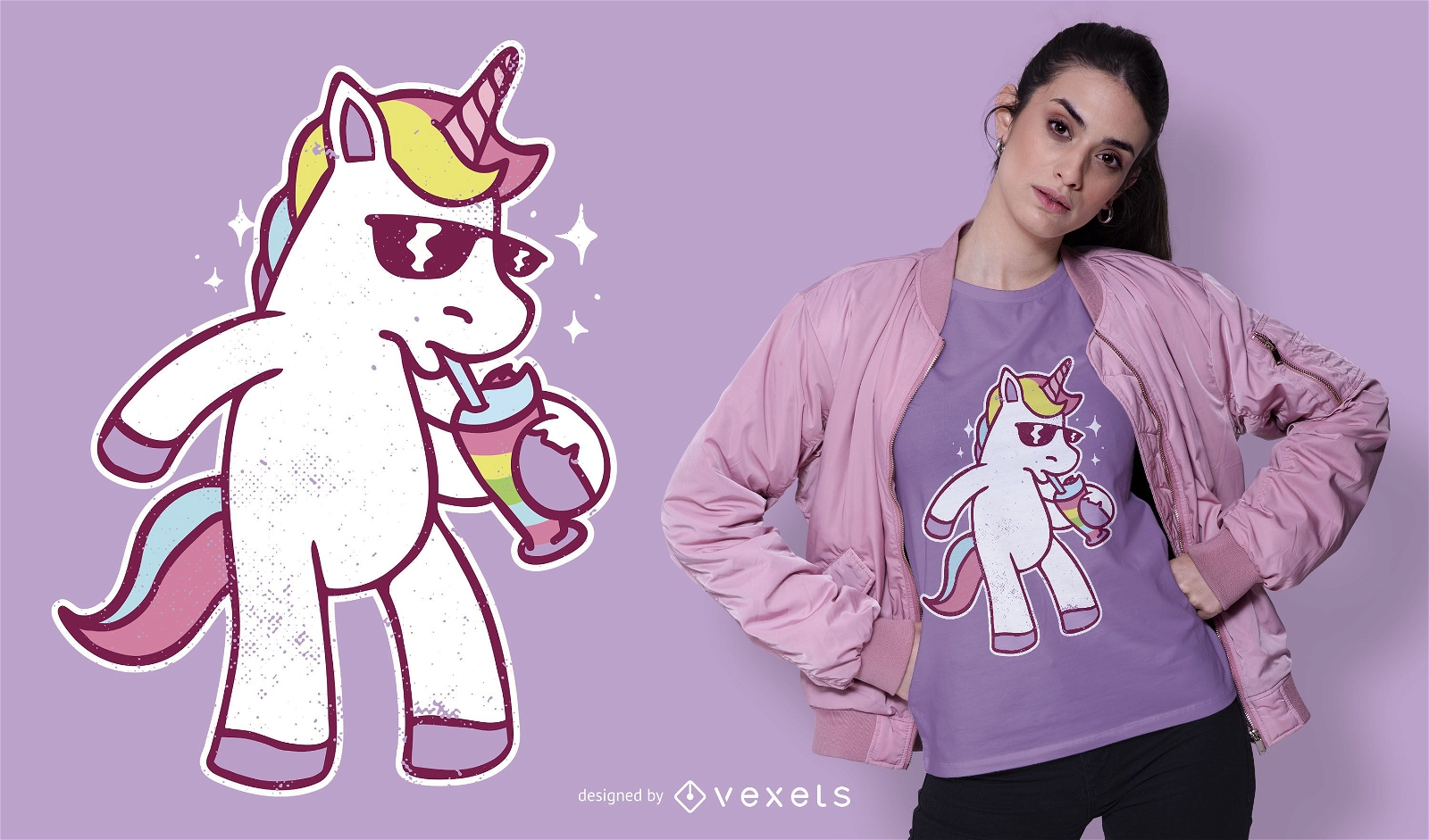 Diseño de camiseta bebiendo unicornio.