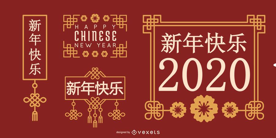 Chinese New Year Lettering Designs - Vector Download