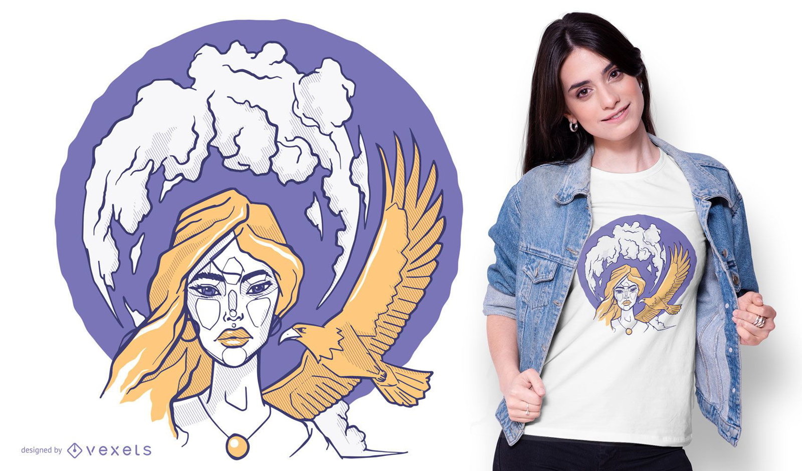 Woman and eagle t-shirt design