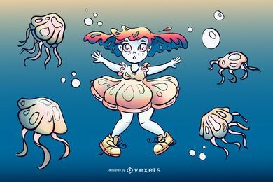 Jellyfish girl illustration design
