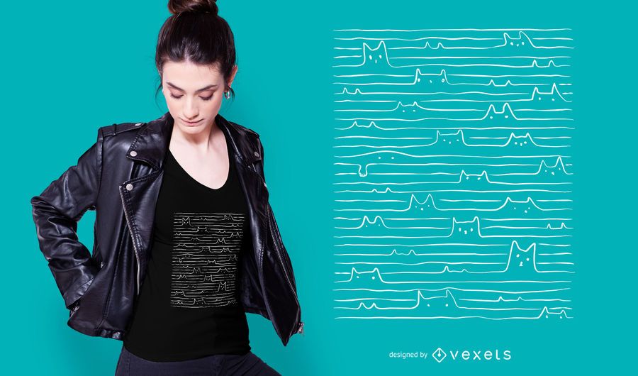 Doodle Lined Cats T-shirt Design Doodle Lined Cats T-shirt Design