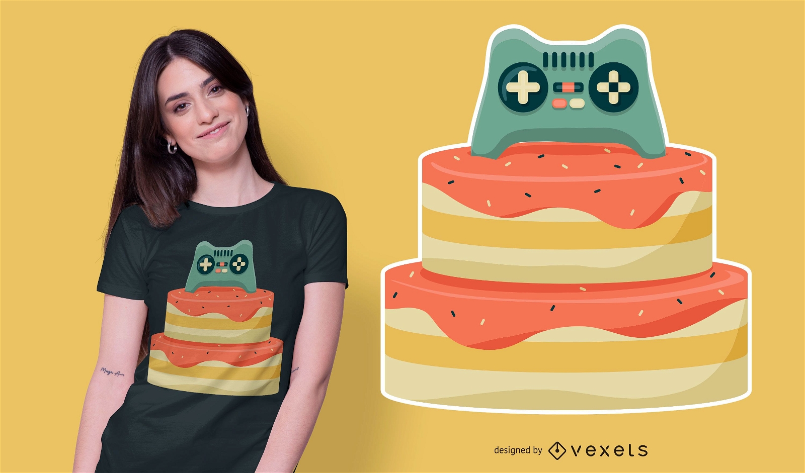 Diseño de camiseta de pastel de cumpleaños de controlador