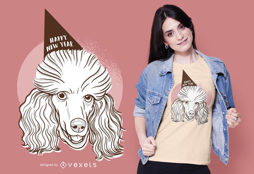 Design de t-shirt de ano novo de poodle Design de t-shirt de ano novo de poodle