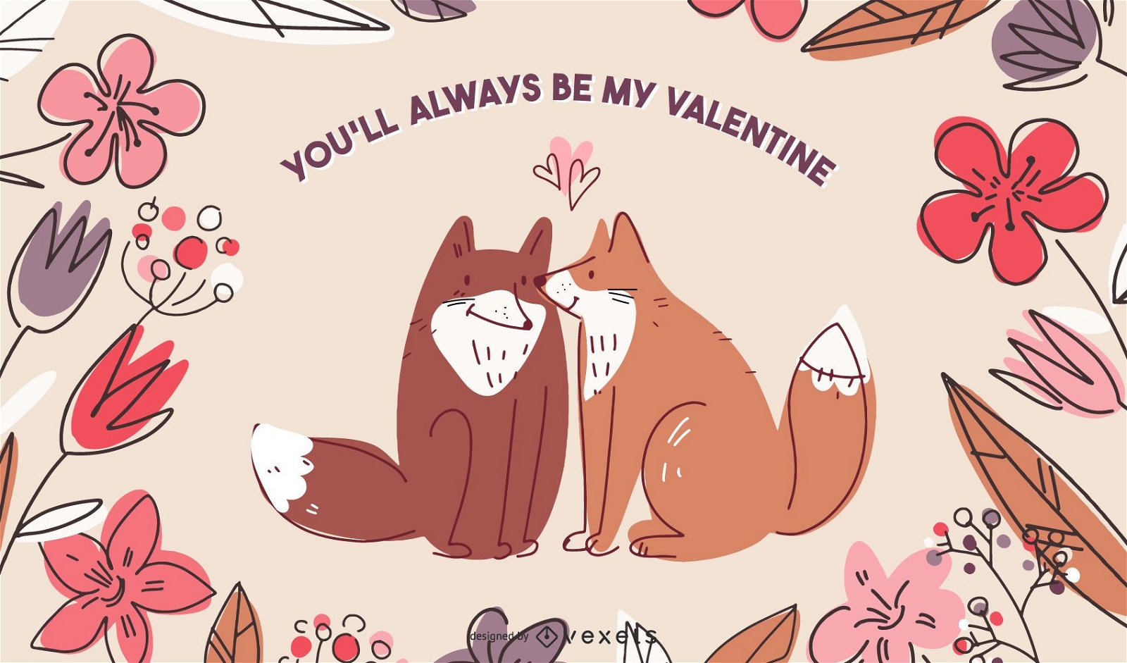 Valentine's day foxes illustration