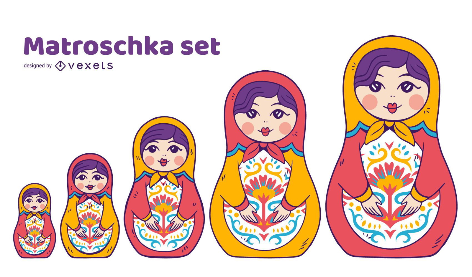 Conjunto de ilustração de bonecas Matryoshka